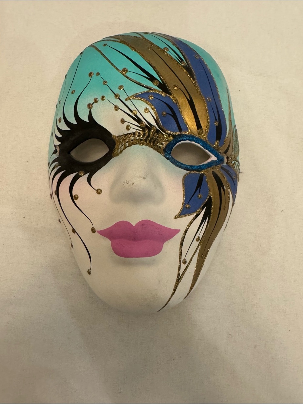 Vintage Hand Painted Ceramic New Orleans Mardi Gras Lady Face Mask- Signed